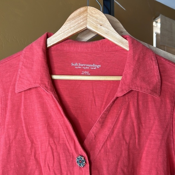 Soft Surroundings Coral Danielle Button Top Size Medium - Picture 10 of 16